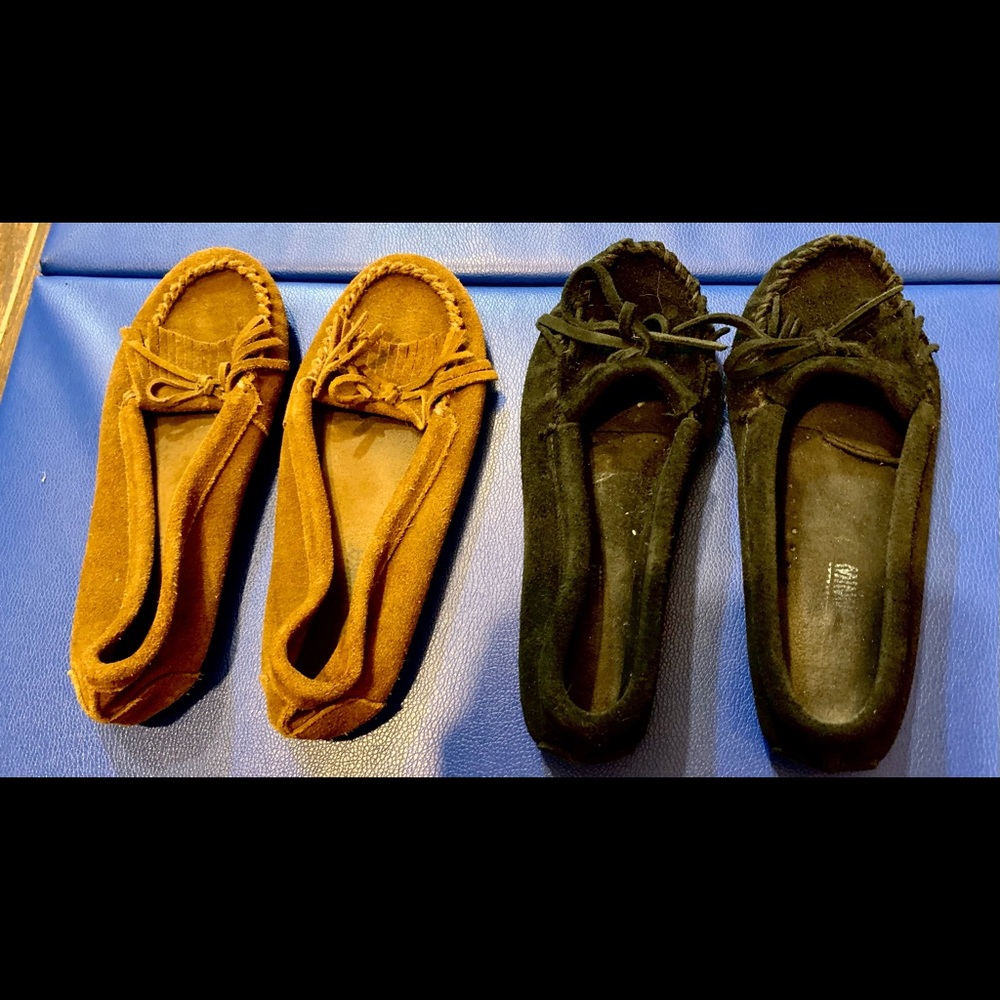 Women’s Minnetonka Moccasins Suede 6.5 Blk Brwn